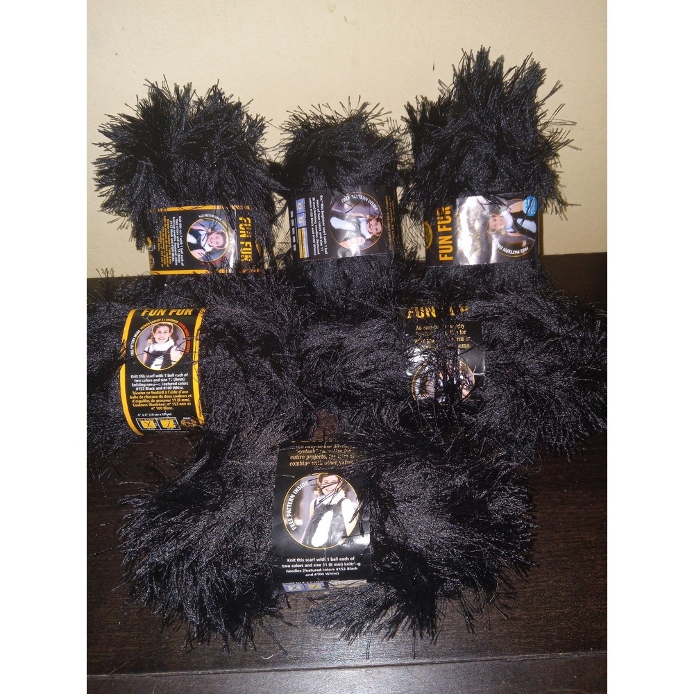 Lion Brand FUN FUR Yarn Color 153 Black Polyester Lot of 6